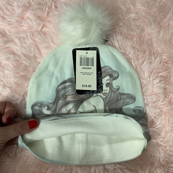 Disney Ariel Sketchy Art White Pom Beanie - Picture 3 of 5